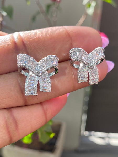 ESMERALDA | Silver Luxury Cubic Zirconia | Bow Stud | Earrings