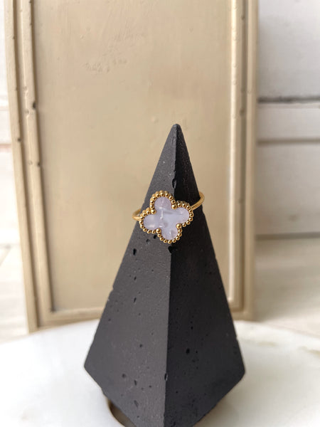 CLOVER RING | Tarnish Free | Gold/Silver Black/White Clover Flower | Ring