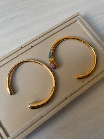 MELTING | Tarnish Free | Stainless Steel | Gold Plated | Minimal/MultiColour Encrusted | Open Cuff Bangle