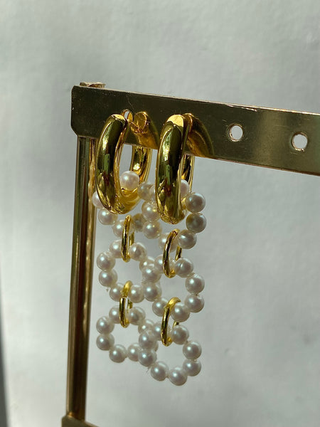 IRIS | Removable Pearl Drop | Chunky Gold Hoops