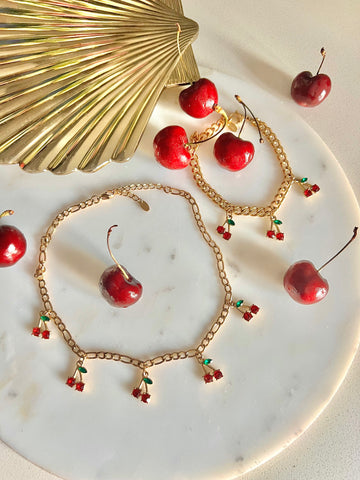 MON CHÉRI 🍒| Tarnish Free | Gold Cuban Link Cherry Charm | Tarnish Free | Necklace/Bracelet