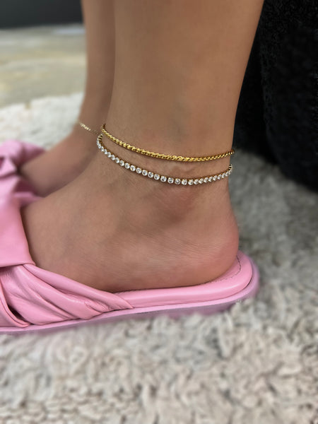 GOLDEN ICE | Tarnish-Free | Tennis Anklet | Stainless Steel | Gold