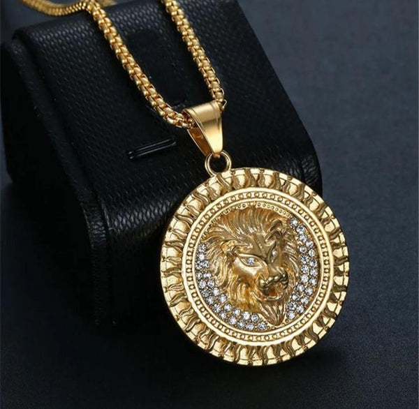 HUNTER | ZibaMan | Gold/Silver Lions Head Pendant Necklace | Cubic Zirconia | Tarnish-Free