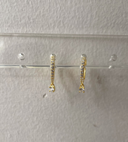 AMIA | Cubic Zirconia Drop Huggies| S925 Sterling Silver | 18ct Gold/Platinum Plated | Earrings