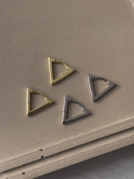 PYRAMID | S925 Sterling Silver | 18ct Gold/Silver Plated | Triangular Huggie | Earrings