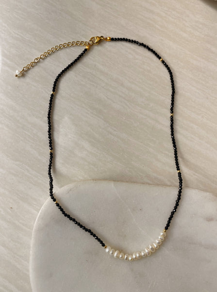 BEIRUT | Tarnish-Free | Black Beaded Gold and Pearl | Necklace