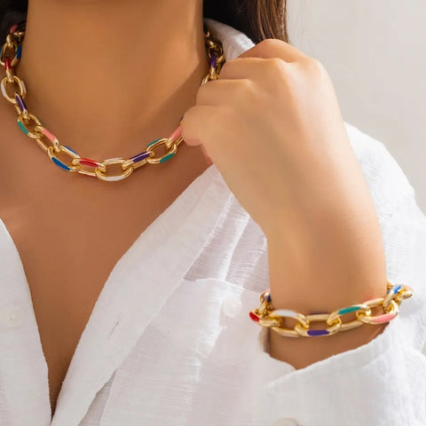 MEDITERANIAN | Gold Enamel Chunky Link | Tarnish Free | Necklace/Bracelet