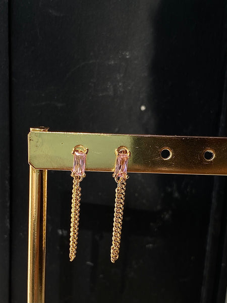 VIOLA | Clear/Emerald/Pink Gold plated I  Stud Chain Earring