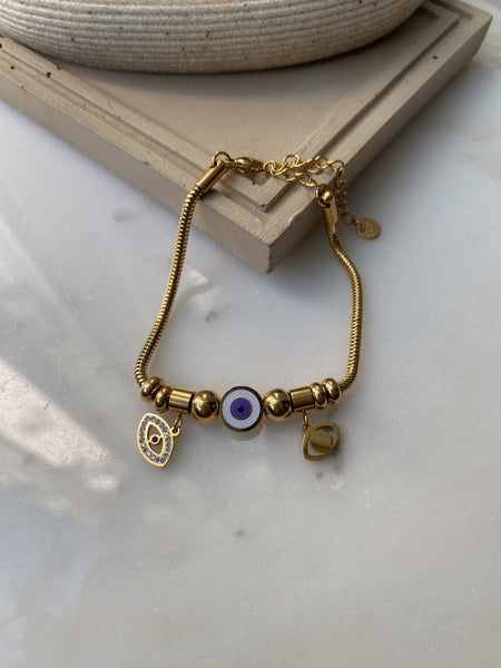 ISHANA | Gold Evil Eye Charm | Stainless Steel 18k Gold | Bracelet