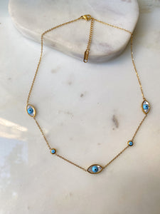 SAMARA | Stainless Steel | Gold And Light Blue Evil Eye  | Necklace