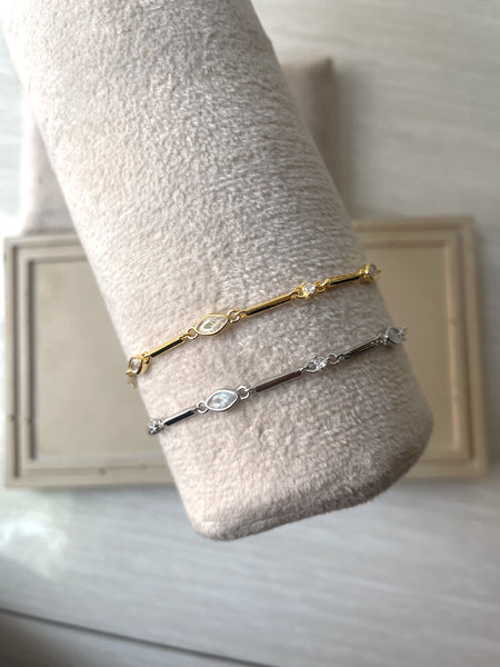 CRYSTAL | Tarnish Free | S925 Sterling Silver | 18ct gold/platinum plated | Marquise Stone and Bar | Bracelet