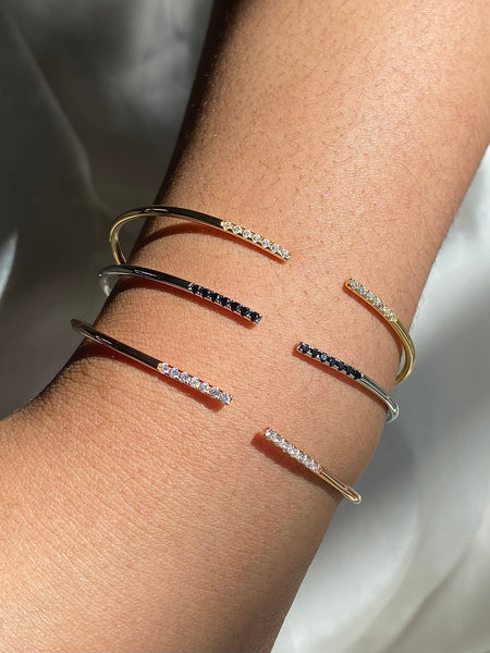 HANAN | Tarnish Free | Stainless Steel | Gold Plated | Gold/Silver/Rose-Gold Encrusted | Open Flexible Cuff Bangle