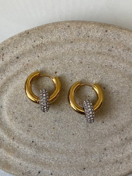 RYDER | Tarnish Free | Gold and cubic zirconia charm Hoops | Earring