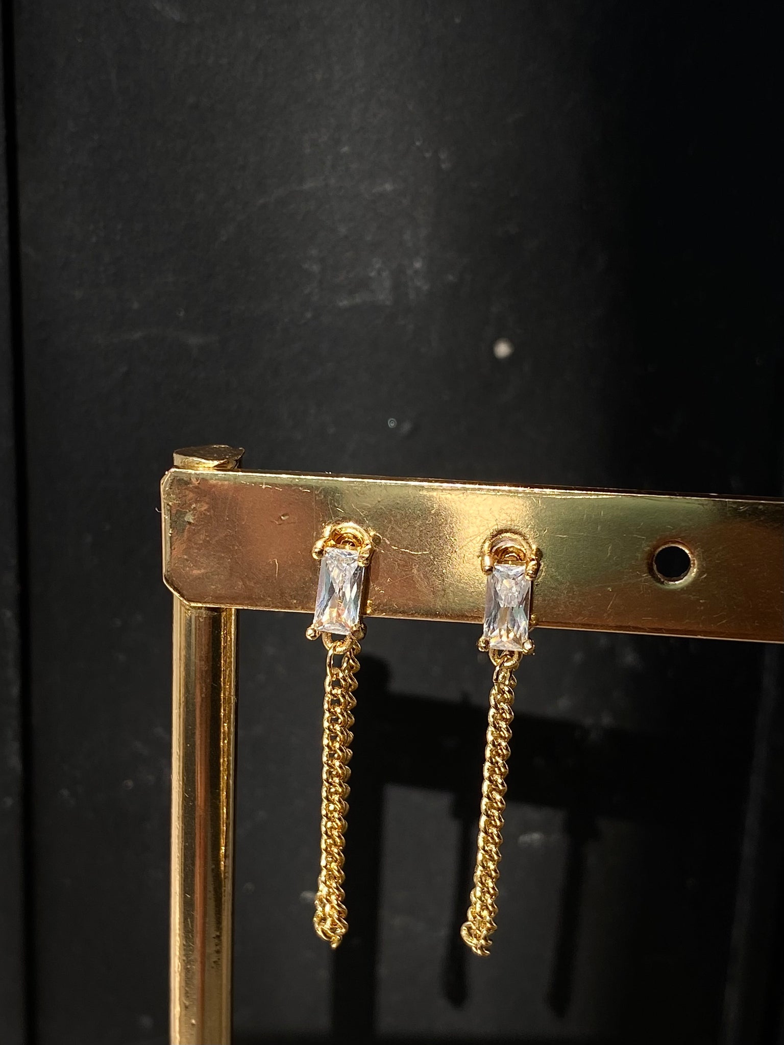 VIOLA | Clear/Emerald/Pink Gold plated I  Stud Chain Earring