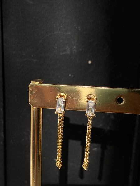 VIOLA | Clear/Emerald/Pink Gold plated I  Stud Chain Earring