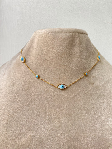 SAMARA | Stainless Steel | Gold And Light Blue Evil Eye  | Necklace