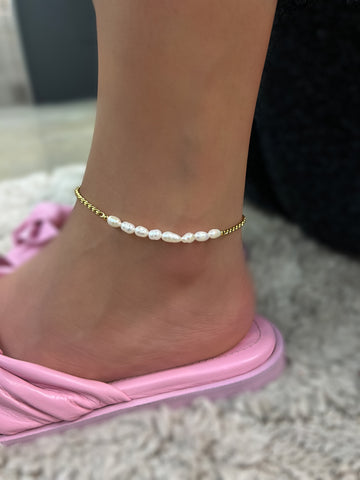 MOJITO | Tarnish-Free | Anklet | Stainless Steel + Pearls | Gold