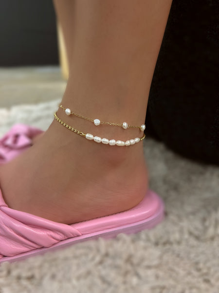 COLADA | Tarnish-Free | Anklet | Stainless Steel + Pearls | Gold