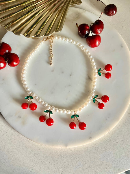 JUICY 🍒 | Chunky Pearl and Cherry Charm | Necklace