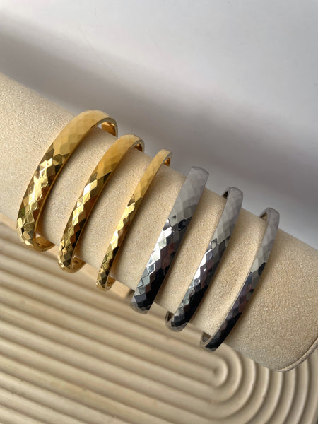 HYATT | Tarnish Free | Gold/Silver Ridged Textured | Bangle (3 widths: 4mm/6mm/8mm)