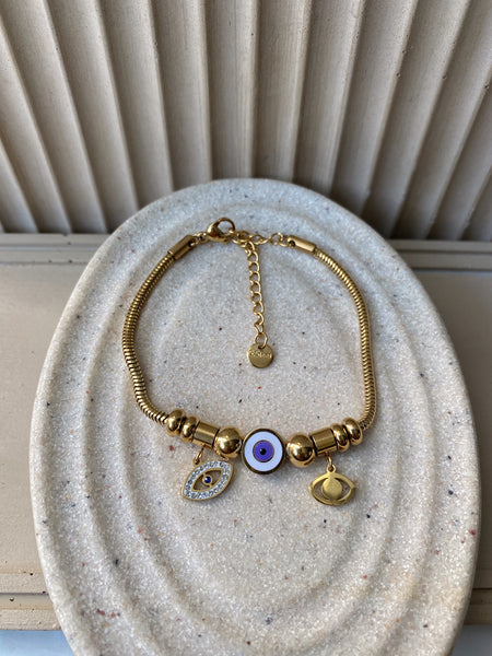 ISHANA | Gold Evil Eye Charm | Stainless Steel 18k Gold | Bracelet