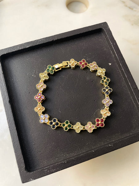 GARDENIA | Gold Clear/MultiColored/ Black Multi-Clover Flower | Necklace/Bracelet