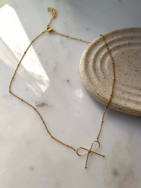 SERENA | Tarnish Free| Gold Wire Bow | Necklace