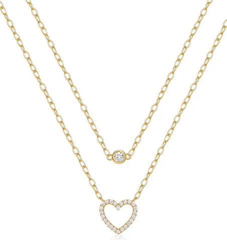 OH DARLING  | S925 Sterling Silver | 18ct Gold/Silver Plated | Double-Layer Heart and drop Necklace