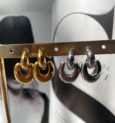 DARBY | Tarnish Free | Gold Chunky Encrusted Clover Hoop | Earrings