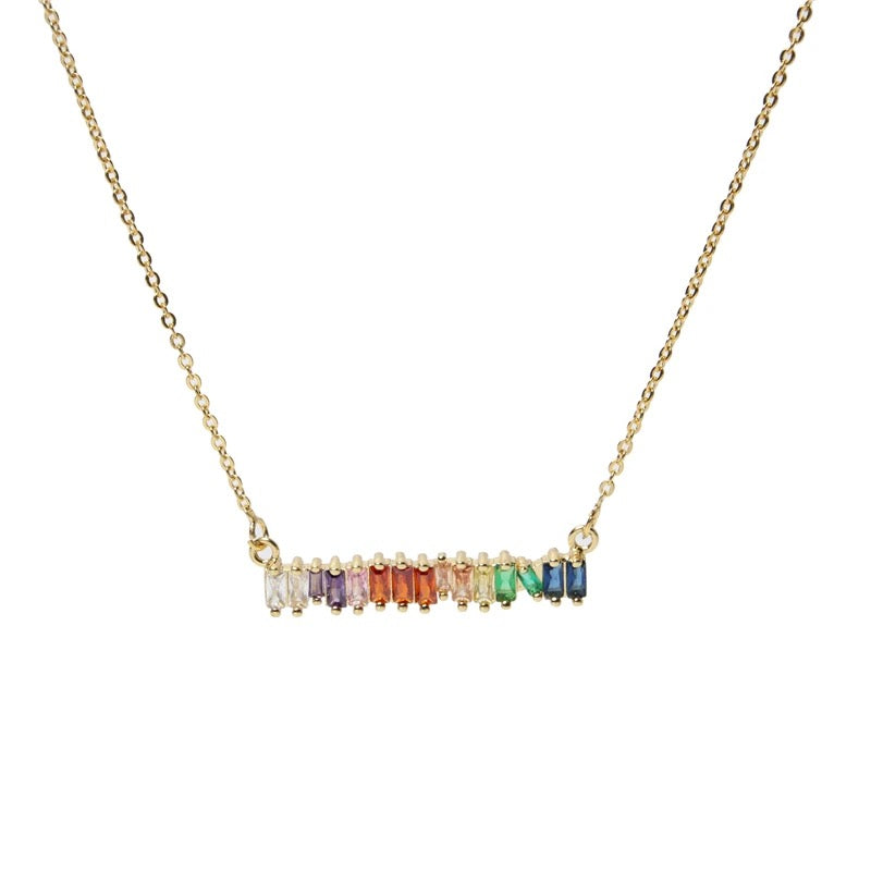 RAINBOW CRUSH | Tarnish Free | Multi Col Cubic Zirconia Baguette Jewel Bar | Necklace/Bracelet