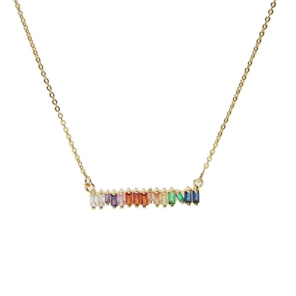 RAINBOW CRUSH | Tarnish Free | Multi Col Cubic Zirconia Baguette Jewel Bar | Necklace/Bracelet