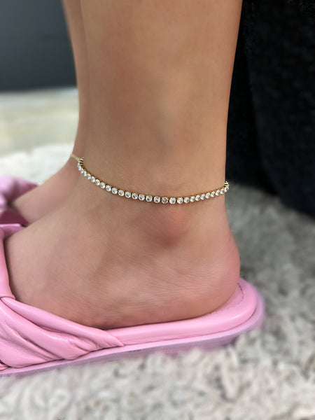 GOLDEN ICE | Tarnish-Free | Tennis Anklet | Stainless Steel | Gold