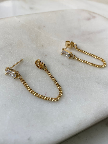 VIOLA | Clear/Emerald/Pink Gold plated I  Stud Chain Earring