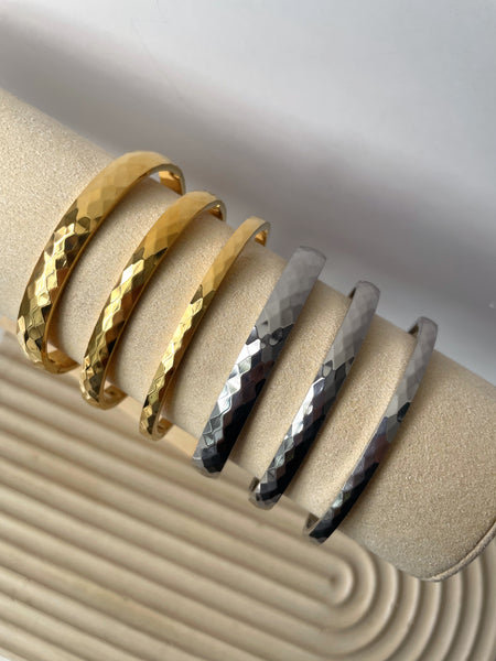 HYATT | Tarnish Free | Gold/Silver Ridged Textured | Bangle (3 widths: 4mm/6mm/8mm)