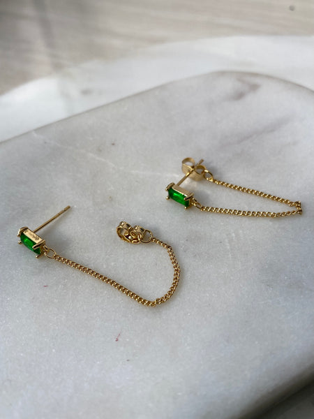 VIOLA | Clear/Emerald/Pink Gold plated I  Stud Chain Earring