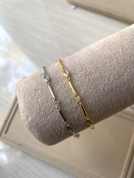 CRYSTAL | Tarnish Free | S925 Sterling Silver | 18ct gold/platinum plated | Marquise Stone and Bar | Bracelet