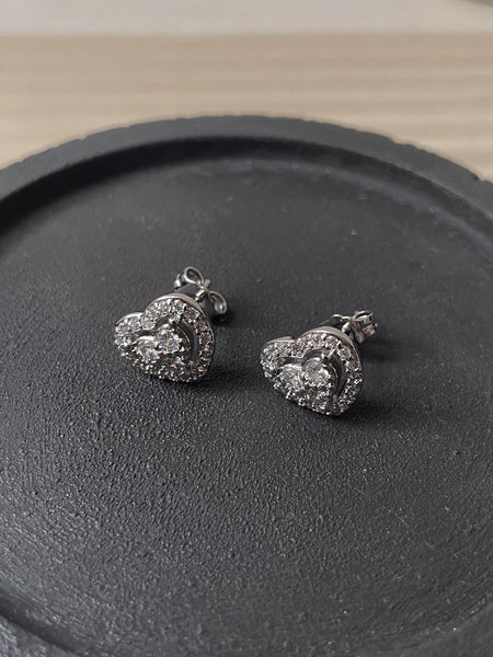 HEARTED | AAA Grade Cubic Zirconia | Silver Heart Stud | Earrings