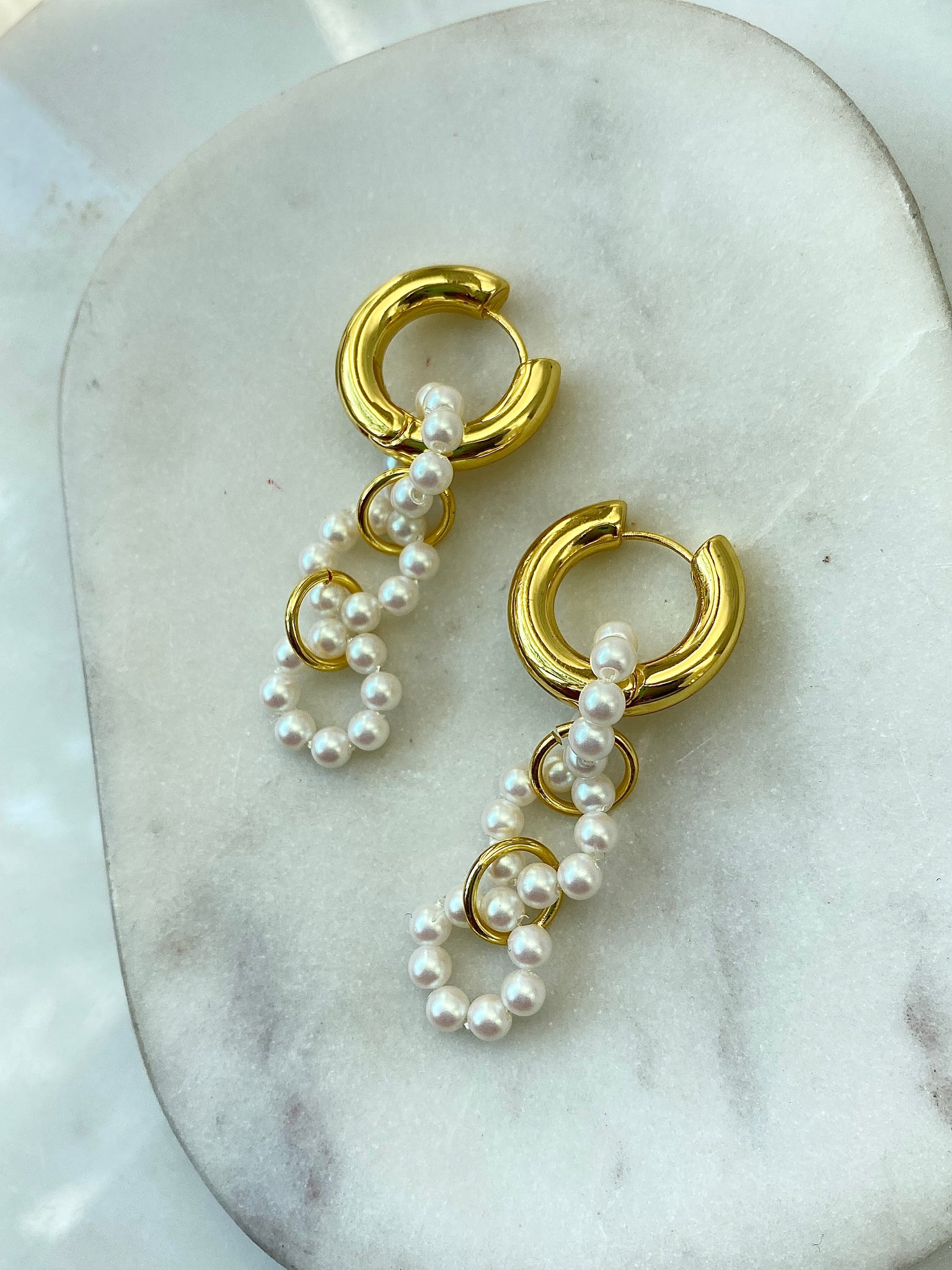 IRIS | Removable Pearl Drop | Chunky Gold Hoops