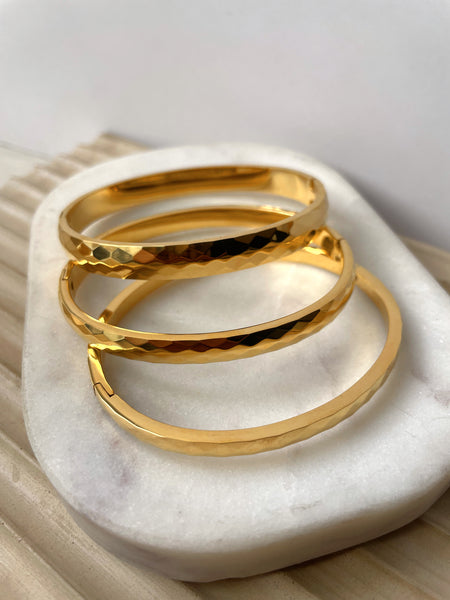 HYATT | Tarnish Free | Gold/Silver Ridged Textured | Bangle (3 widths: 4mm/6mm/8mm)