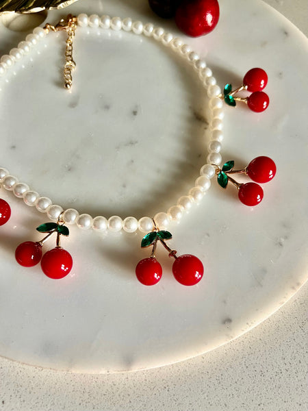 JUICY 🍒 | Chunky Pearl and Cherry Charm | Necklace