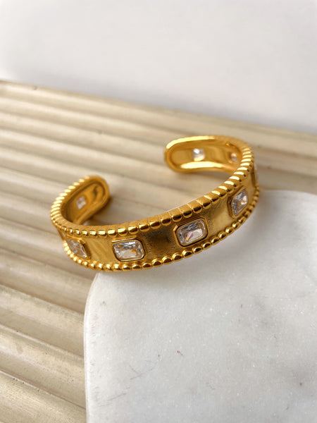 ZAITUNA | Tarnish Free | Gold/Silver Clear Gemstone Chunky Open Cuff | Bangle