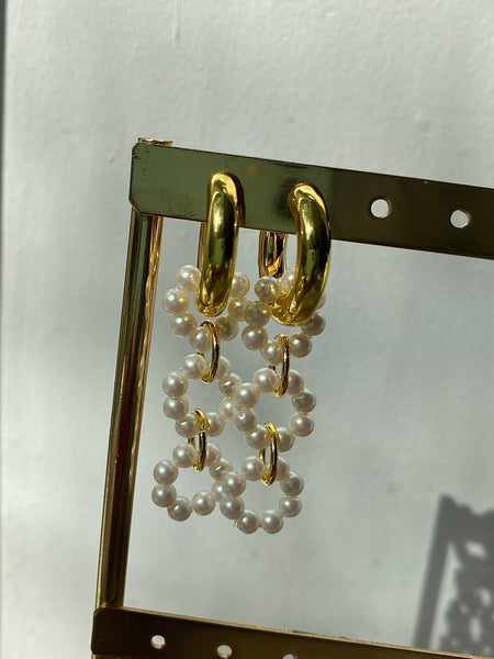 IRIS | Removable Pearl Drop | Chunky Gold Hoops