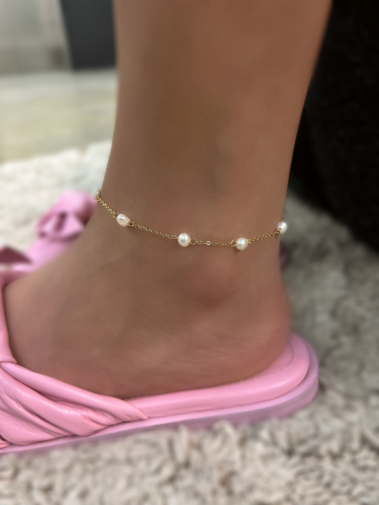 COLADA | Tarnish-Free | Anklet | Stainless Steel + Pearls | Gold