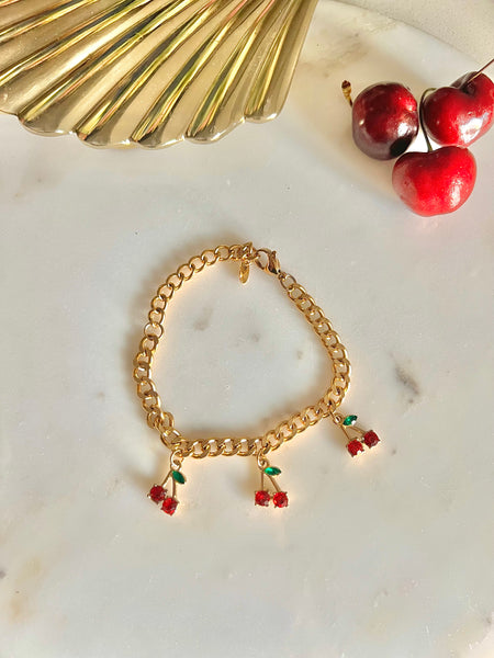 MON CHÉRI 🍒| Tarnish Free | Gold Cuban Link Cherry Charm | Tarnish Free | Necklace/Bracelet