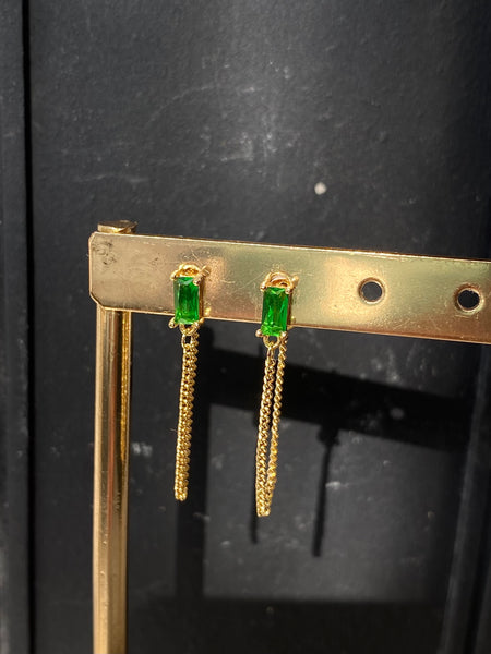 VIOLA | Clear/Emerald/Pink Gold plated I  Stud Chain Earring