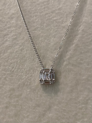 ELAINE | S925 Sterling Silver I 18ct Gold/Platinum Plated I Cubic Zirconia | Square Pendant Necklace