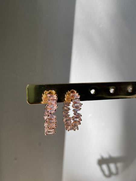 LORY | Gold Black/Silver Clear/RoseGold Clear Cubic Zirconia Baguette Huggies