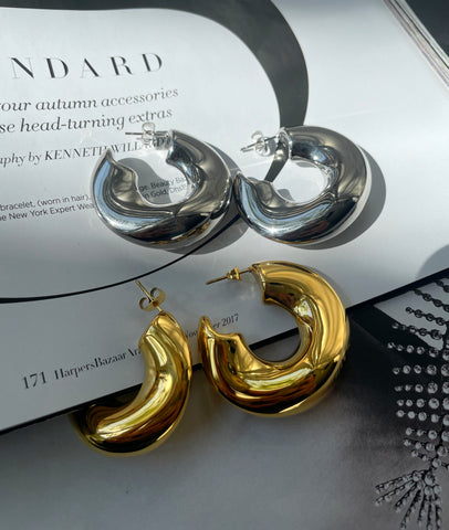 LORRAINE | Tarnish Free | Gold/Silver Chunky Wavy Hoop Stud | Earrings