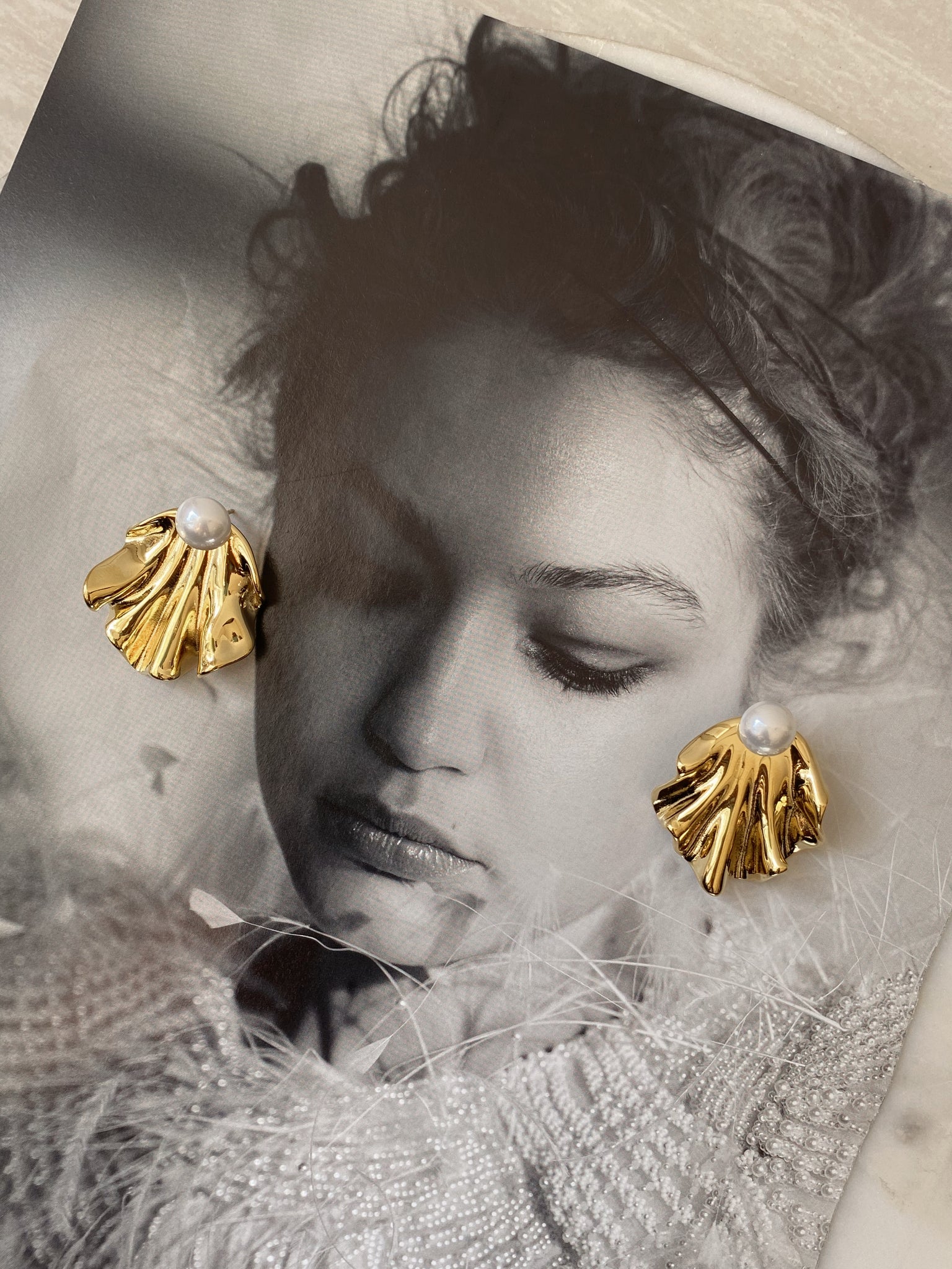 ABIGAIL | Tarnish Free | Gold Chunky Shell Pearl Stud | Earrings