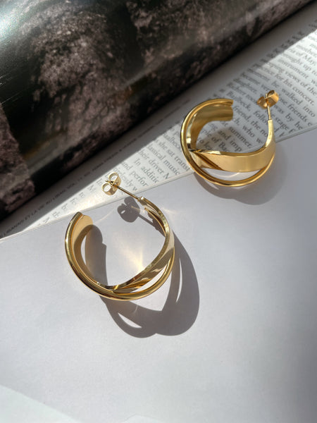 KATARINA | Tarnish Free | Gold Chunky Irregular Wavy Hoop Stud | Earrings